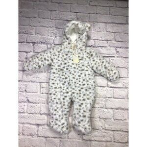 First Wish Baby Size 6-9mo Faux Fur Leopard Print Warm Bunting snow Suit